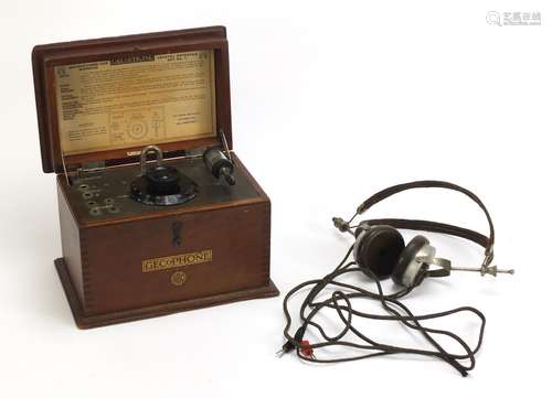 Edwardian Gecophone crystal detector, 16.5cm H x 23cm W x 15cm D : For Further Condition Reports