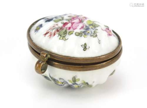 19th century porcelain patch box hand painted with flowers, factory marks to the reverse, 4.5cm wide