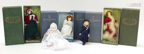 Five Royal Doulton Nisbet dolls with boxes, the largest 35cm high : For Further Condition Reports