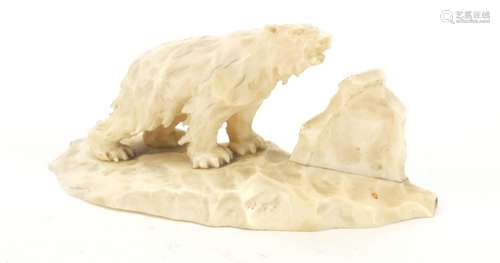 Early 19th century marine ivory carving of a polar bear, 14cm wide : For Further Condition Reports