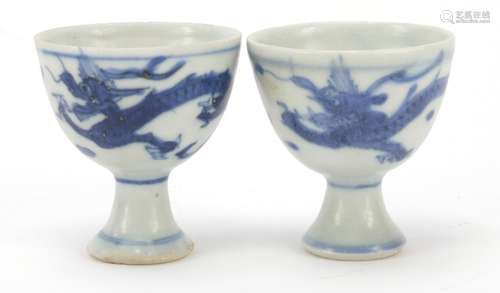 Pair of Chinese blue and white porcelain stem cups from the Hatcher junk with paper labels and