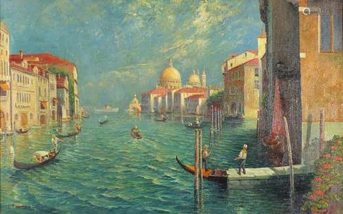 Manner of Luigi Lanza - Venetian Scene, Italian school oil on board, mounted and framed, 73cm x 45cm