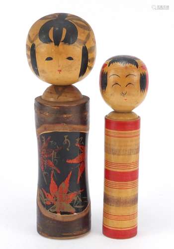 Two Japanese painted wood Kockeshi dolls, the largest 24cm high : For Further Condition Reports