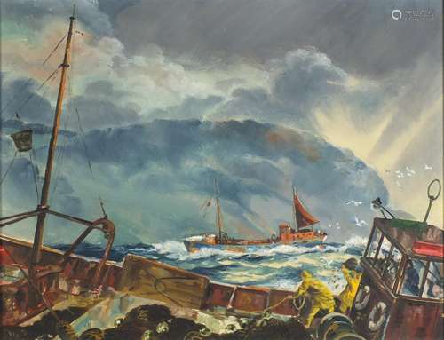 Harold Ing FRSA 1960 - Dartmouth Head, lifeboat at sea, marine oil on board, label verso, mounted