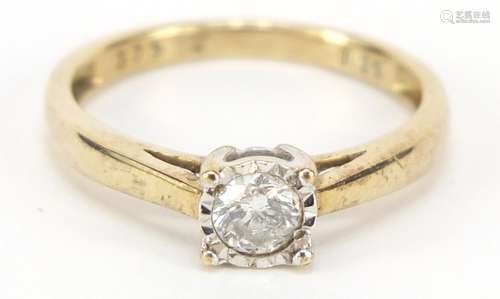 9ct gold diamond solitaire ring, size L, 1.8g : For Further Condition Reports Please Visit Our