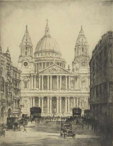 Alfred J Bennett - St Paul's Cathedral, London, black and white engraving, WF Gadsbury Ltd, Thrale