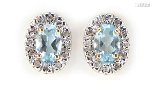 Pair of 9ct gold topaz and diamond earrings, 1cm in length, 1.2g : For Further Condition Reports