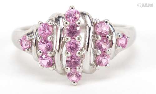 9ct white gold pink sapphire ring, size Q, 3.3g : For Further Condition Reports Please Visit Our