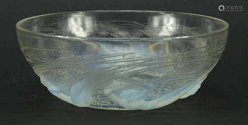 René Lalique Calypso frosted and opalescent glass bowl, moulded R Lalique and etched Lalique to