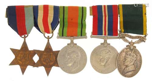 British military World War II five medal group, including a George VI Territorial Efficient