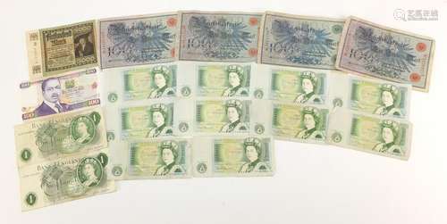 World bank notes including consecutive Elizabeth II one pounds : For Further Condition Reports