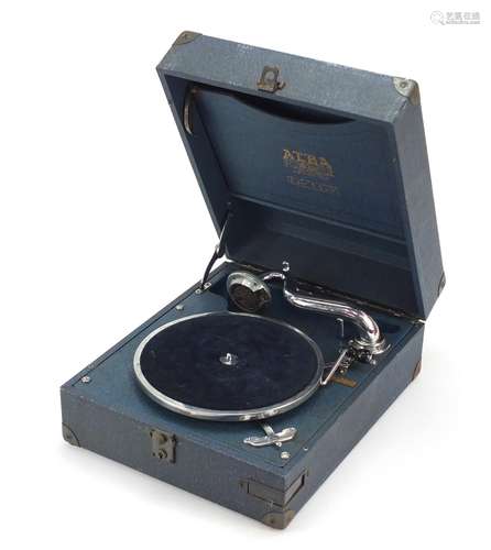 Vintage Alba portable blue wind up gramophone : For Further Condition Reports Please Visit Our