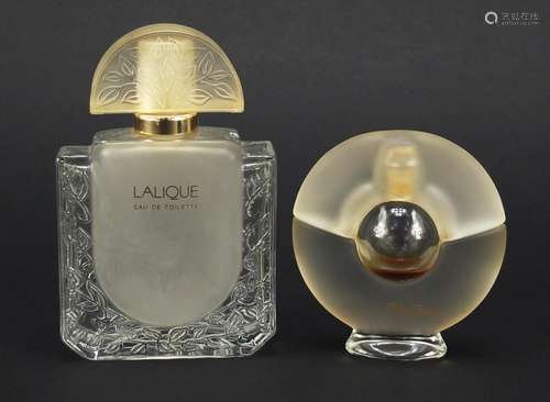 Two glass perfume bottles comprising Lalique and Pablo Picasso, the largest 11.5cm high : For