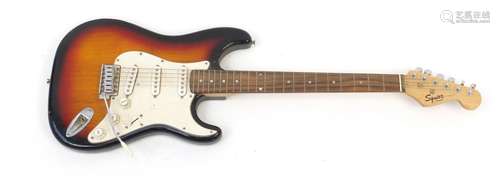 Squire Strat by Fender six string electric guitar : For Further Condition Reports Please Visit Our