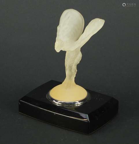 Lalique style frosted Spirit of Ecstasy design paperweight, 11cm high : For Further Condition