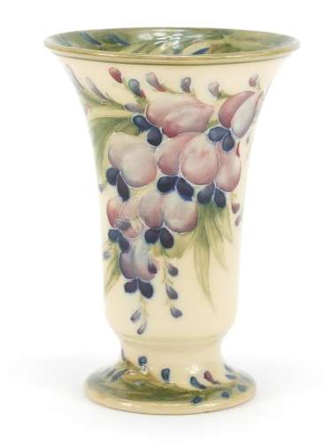 Early William Moorcroft for Macintyre fluted vase hand painted with Wisteria, 14.5cm high : For
