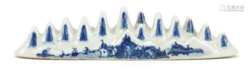 Chinese blue and white porcelain scholars brush rest, 27cm in length : For Further Condition Reports