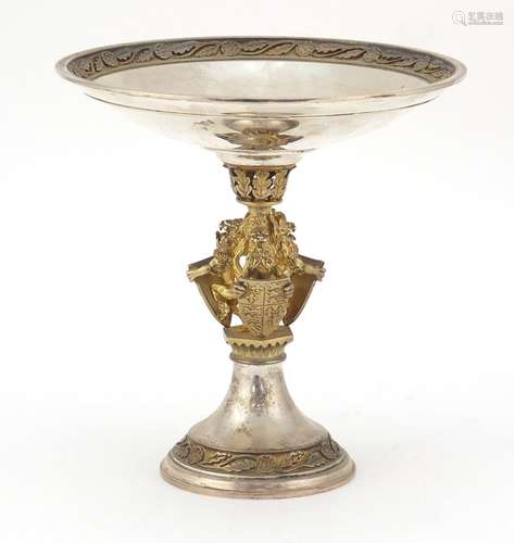 Aurum silver and gilt heraldic tazza by Hector Miller, limited edition 223/250, London 1985, 15cm