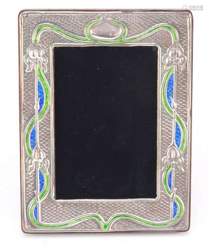 Art Nouveau design sterling silver and enamel easel photo frame, 19.5cm x 14.5cm : For Further