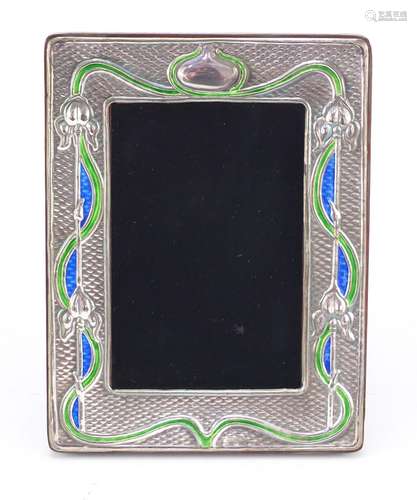 Art Nouveau design sterling silver and enamel easel photo frame, 19.5cm x 14.5cm : For Further