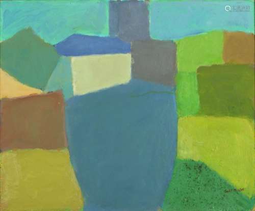 Attributed to Sally Michel - Abstract composition, oil on board, inscribed verso, mounted and