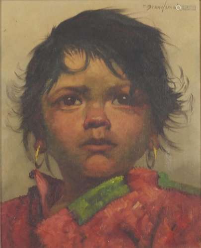 Jeanne Brandsma - Young child with hooped earrings, oil on canvas, mounted in contemporary frame,