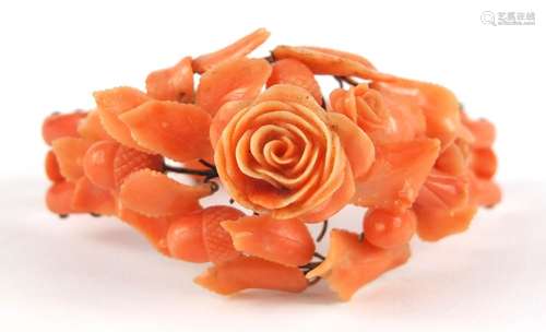 Victorian carved pink coral floral bracelet, 17cm in length, 31.5g : For Further Condition Reports