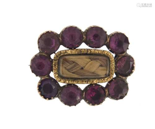 Victorian gold coloured metal amethyst mourning brooch, 2.5cm in length : For Further Condition