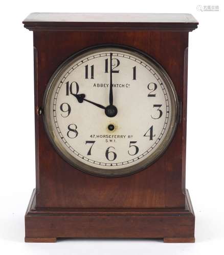 Victorian mahogany bracket clock, the circular painted dial with Arabic numerals inscribed Abbey