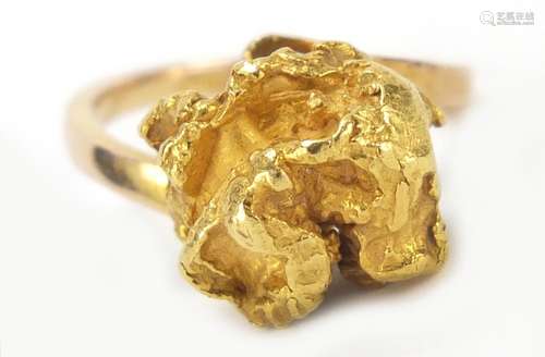 Gold nugget ring with 14K band, size L, 12.0g : For Further Condition Reports Please Visit Our