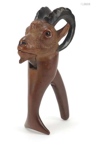 Pair of carved Black Forest nutcrackers in the form of a ram, 20.5cm high : For Further Condition