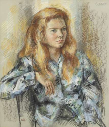 Dorothy Colles - Portrait of a girl, signed pastel and chalk, inscribed Anne Hechle verso, framed