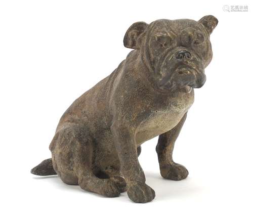 Cold painted bronze seated dog in the style of Franz Xaver Bergmann, 12.5cm high : For Further