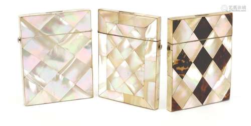 Three Victorian mother of pearl calling card cases including one with tortoiseshell, each