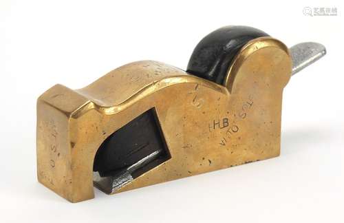 19th century brass and ebony bull nose plane, 12.5cm in length : For Further Condition Reports