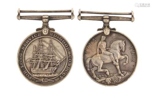 British military World War I naval medals relating to E J DILLING comprising the 1914-18 War medal