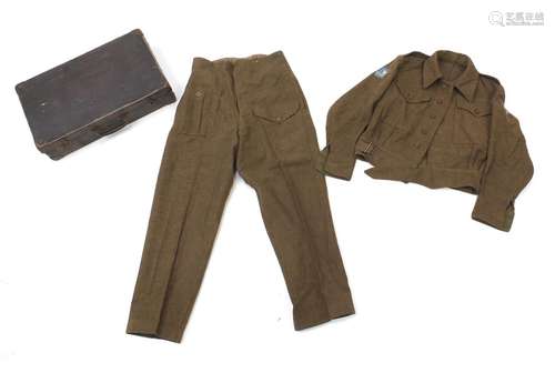 British World War II Battledress khaki uniform with Norway patch, size number 3, James A Stewart