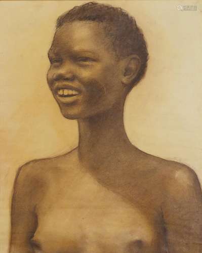 Alfred Neville Lewis 1957 - Nude African girl, signed watercolour, mounted, framed and glazed,