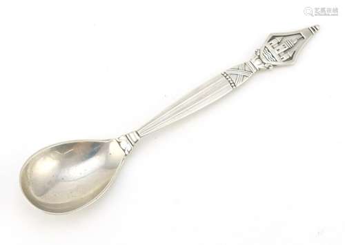 Modernist Danish 830S silver spoon by Georg Jensen, Guardian stamp 1926, 16.5cm in length, 41.4g :