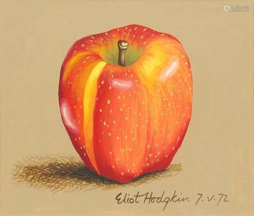 Attributed to Eliot Hodgkin - Still life apple, tempera on card, mounted, framed and glazed, 14.