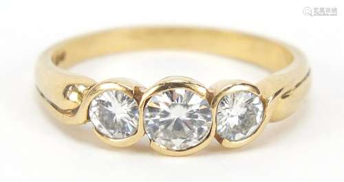 18ct gold diamond three stone ring, C & C maker's mark, size P, 3.9g : For Further Condition Reports