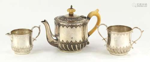 Victorian silver tea for one tea service by Mappin & Webb, the teapot with ivory handle and knopp,