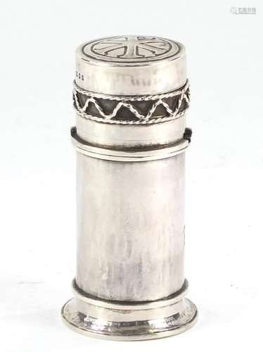 Gothic Revival silver communion cylindrical oil stock, by Greenwood & Watts, London 1865, 8.5cm