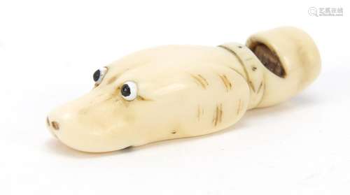 Early 19th century carved ivory dog's head whistle, 5.5cm in length : For Further Condition