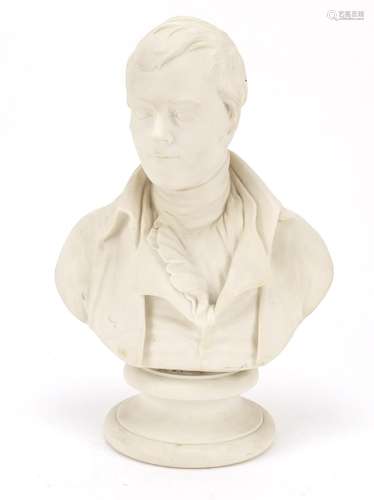 19th century parian bust of Robbie Burns after Edward William Wyon, 35.5cm high : For Further