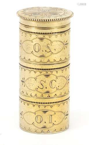 19th century continental sterling silver gilt three section anointing oil box by Benzigler Broz,