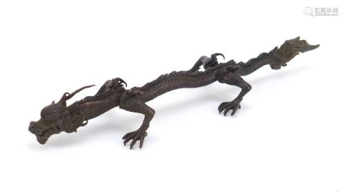 Large Japanese patinated bronze dragon, 15.5cm in length : For Further Condition Reports Please