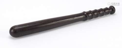 Hardwood police truncheon, indistinct impressed marks to one end, 39.5cm in length : For Further