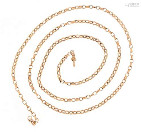 9ct rose gold belcher link necklace, 72cm in length, 14.7g : For Further Condition Reports Please