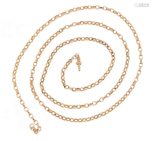 9ct rose gold belcher link necklace, 72cm in length, 14.7g : For Further Condition Reports Please